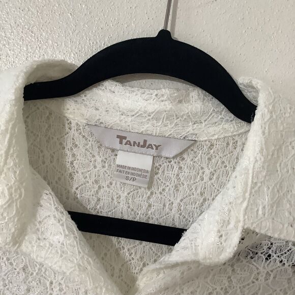 Vintage 90s White Sheer Lace Cottagecore Preppy Clean Girl Button Up Shirt S - Picture 4 of 8